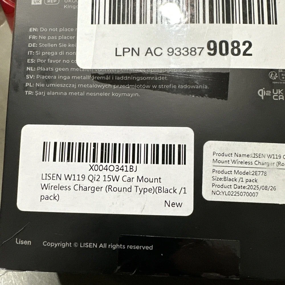 LISEN W119 Qi2 15W Car Wireless Charging Mount Round MagSafe Style Open Box